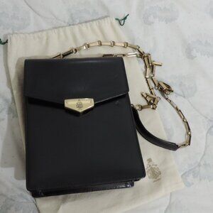 Vintage MARK CROSS Black Leather Shoulder Bag Purse w/Gold Chain strap Mint Cond